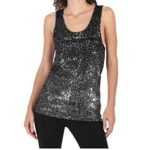 Belldini Black & Silver Sequin Glam Tank Top size Large